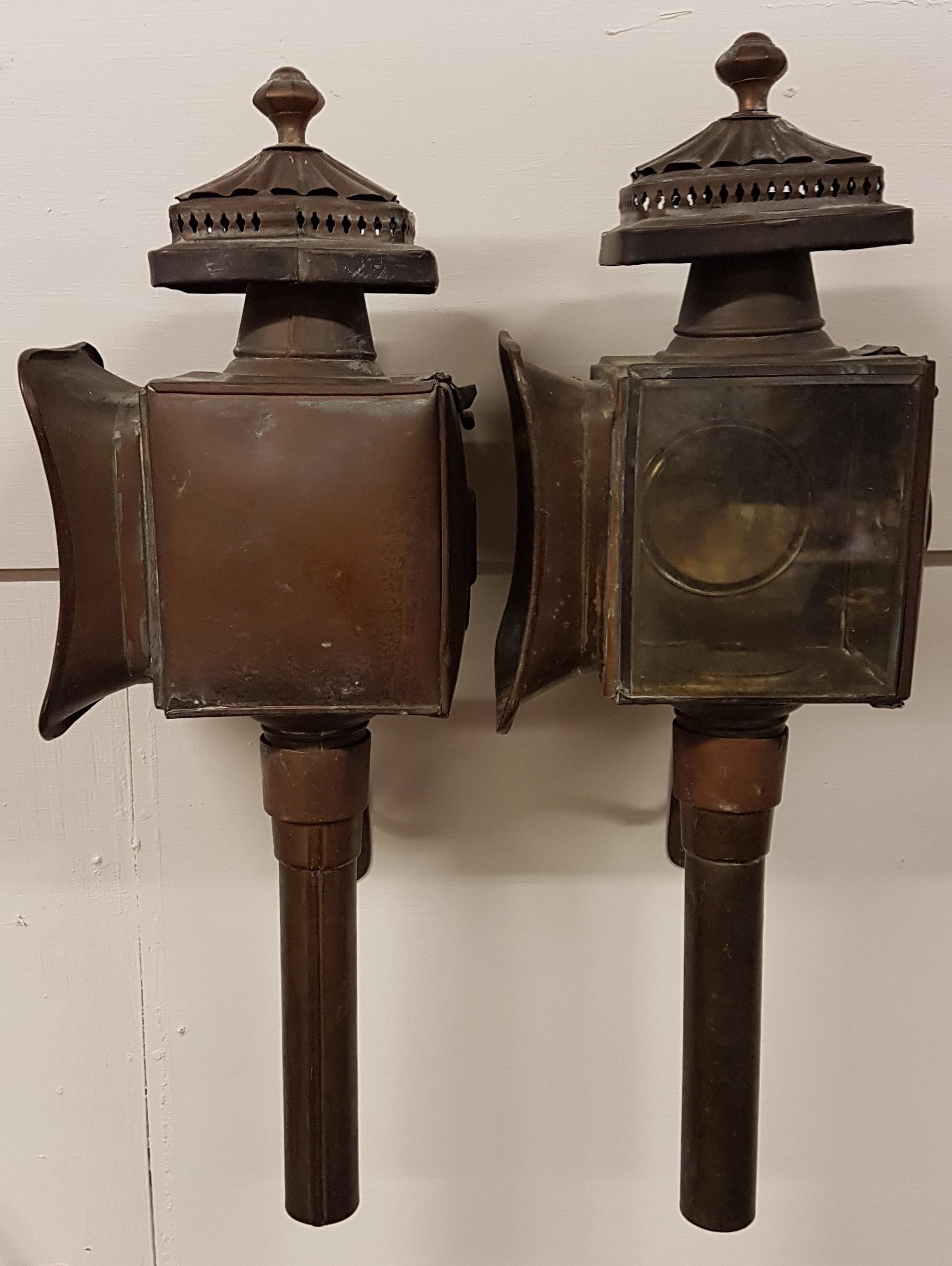 Pair of Brass and Copper Carriage Lanterns 2