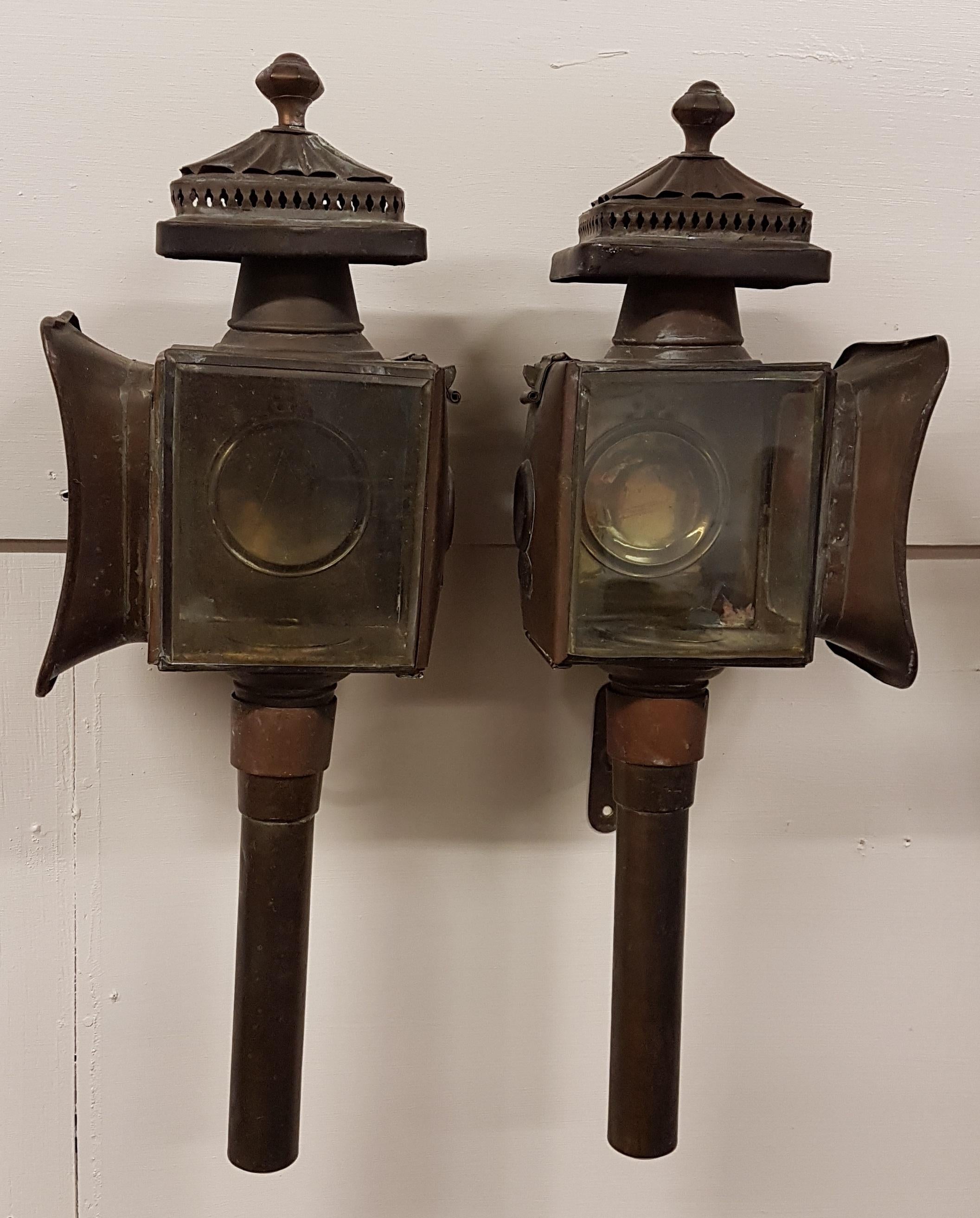 Pair of Brass and Copper Carriage Lanterns 6