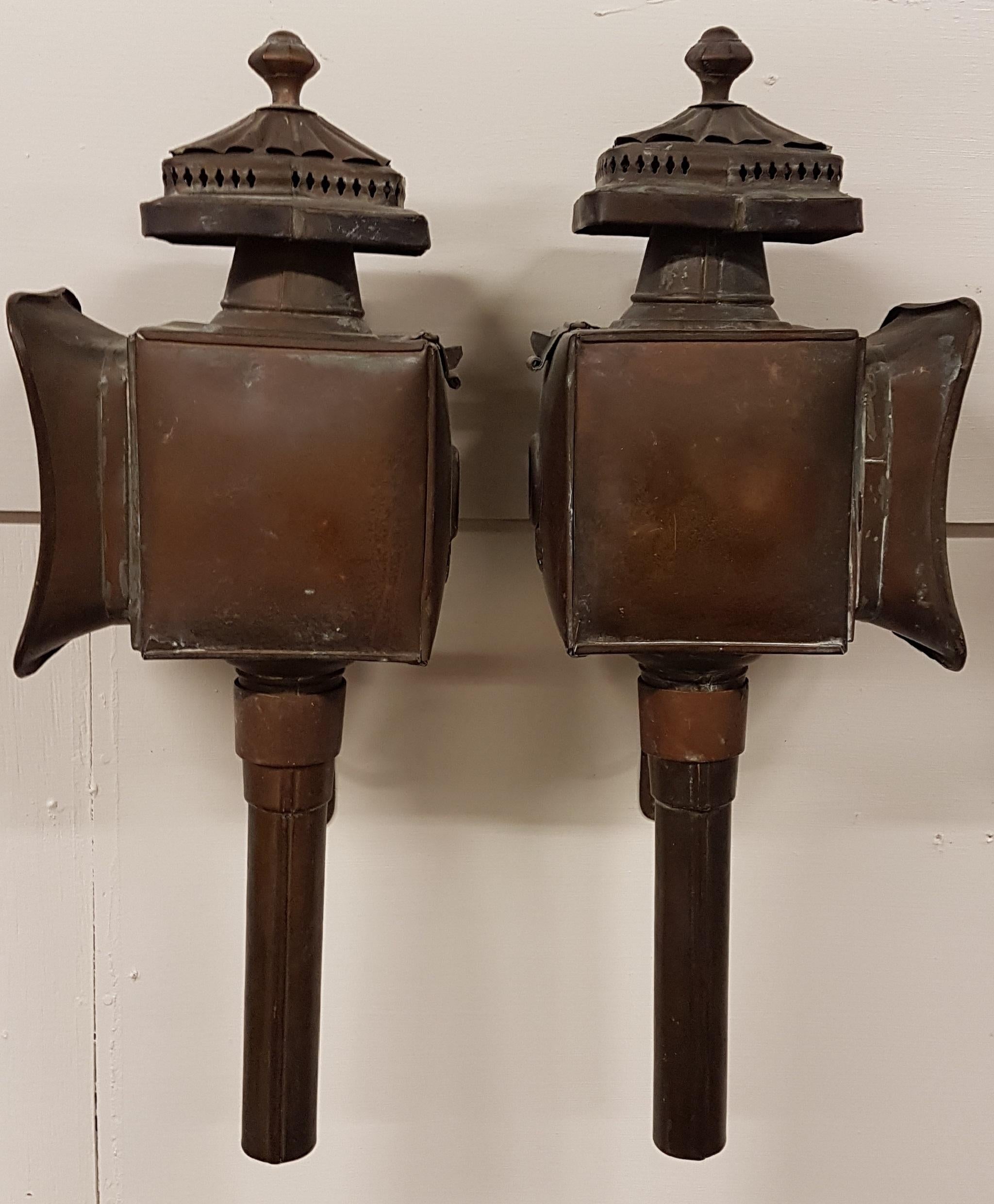 Early Victorian Pair of Brass and Copper Carriage Lanterns