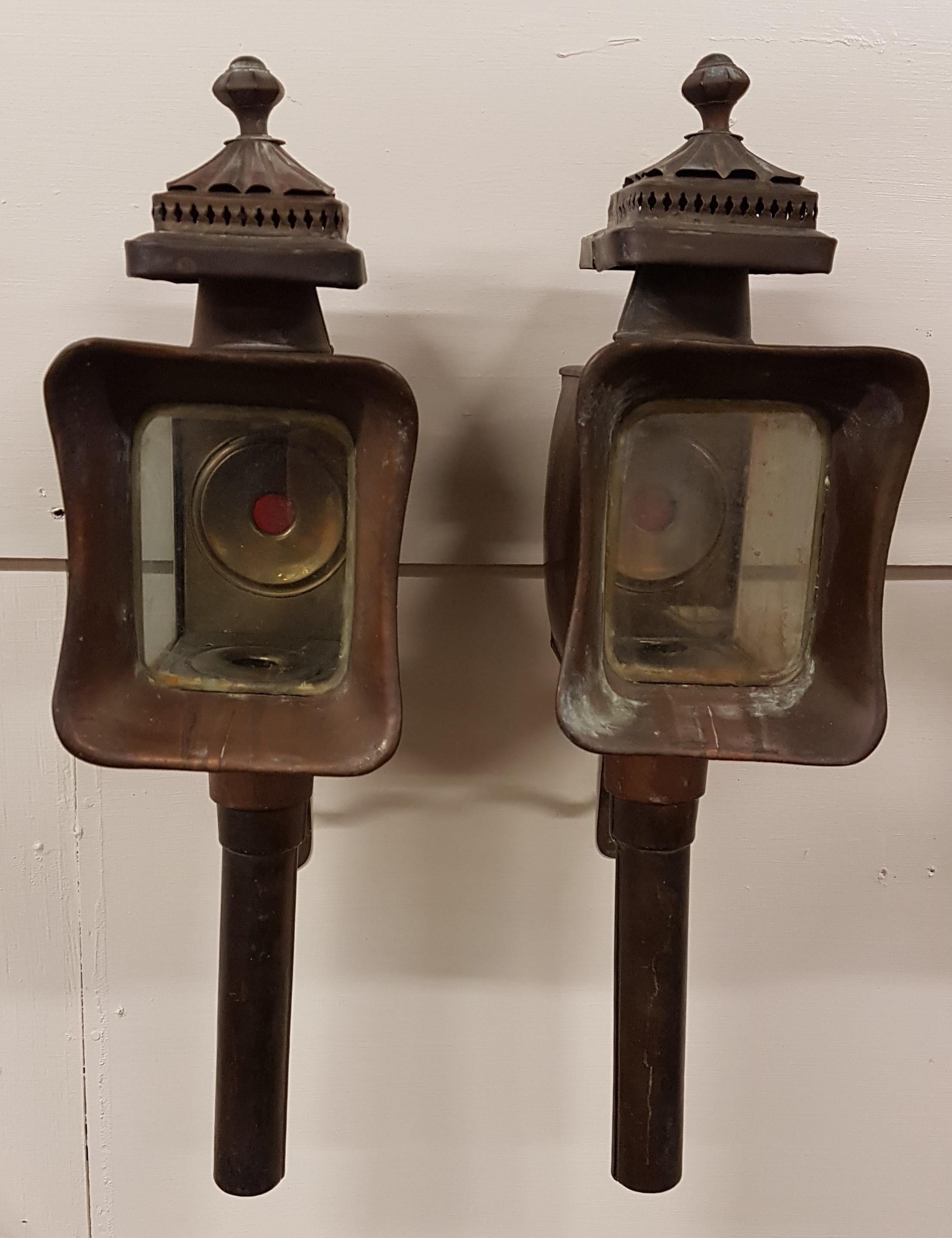 Pair of Brass and Copper Carriage Lanterns im Zustand „Relativ gut“ in Bodicote, Oxfordshire