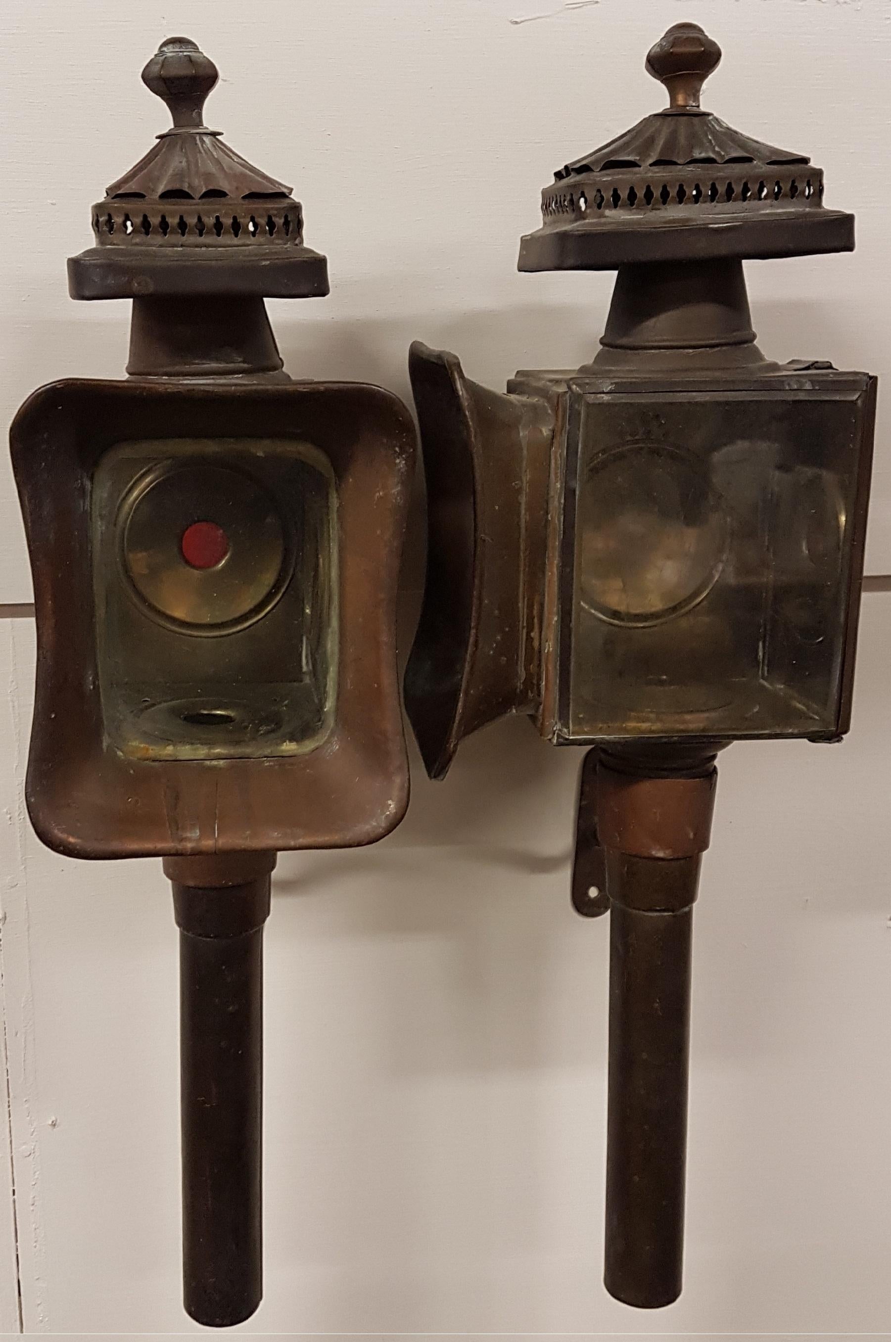 Late 20th Century Pair of Brass and Copper Carriage Lanterns