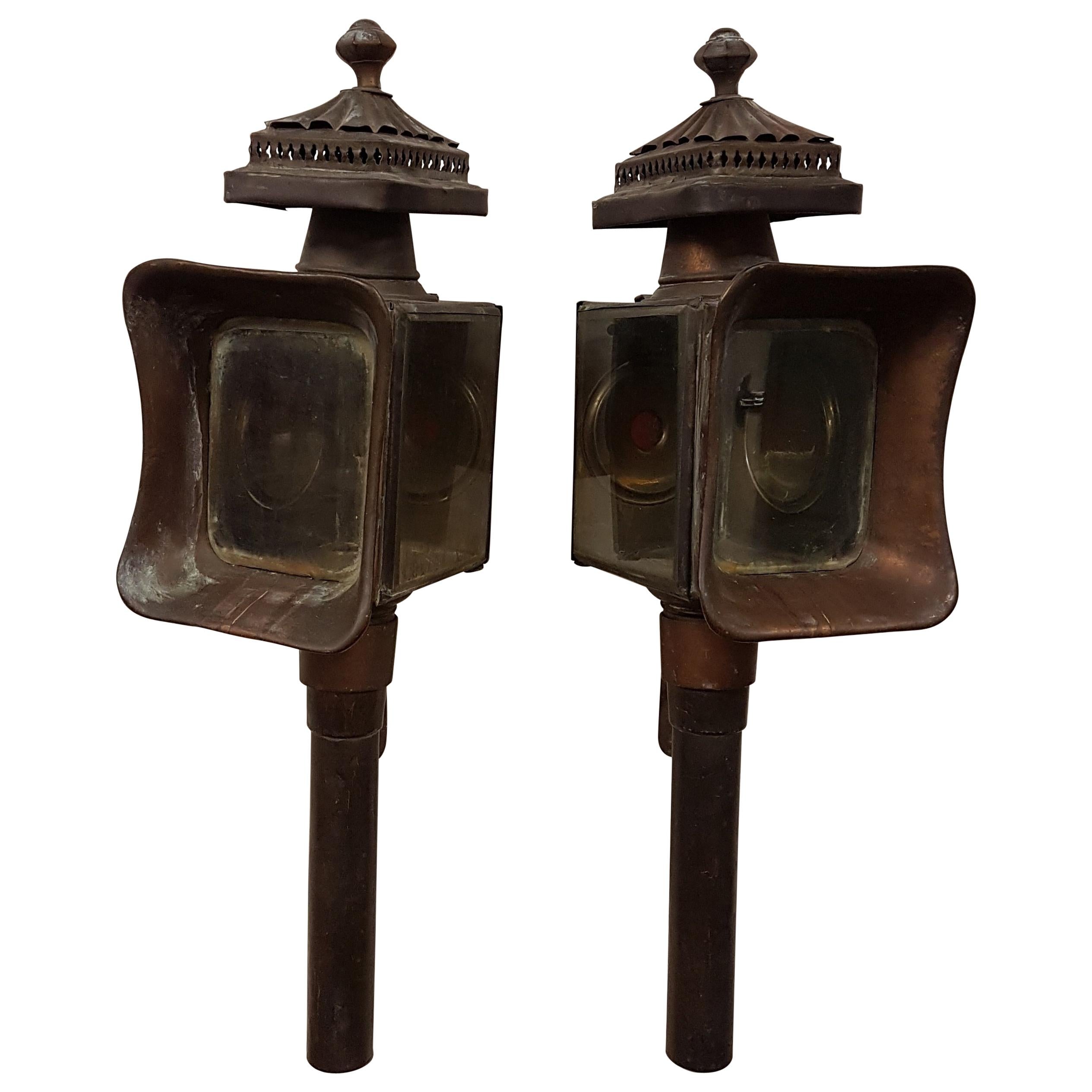 Pair of Brass and Copper Carriage Lanterns