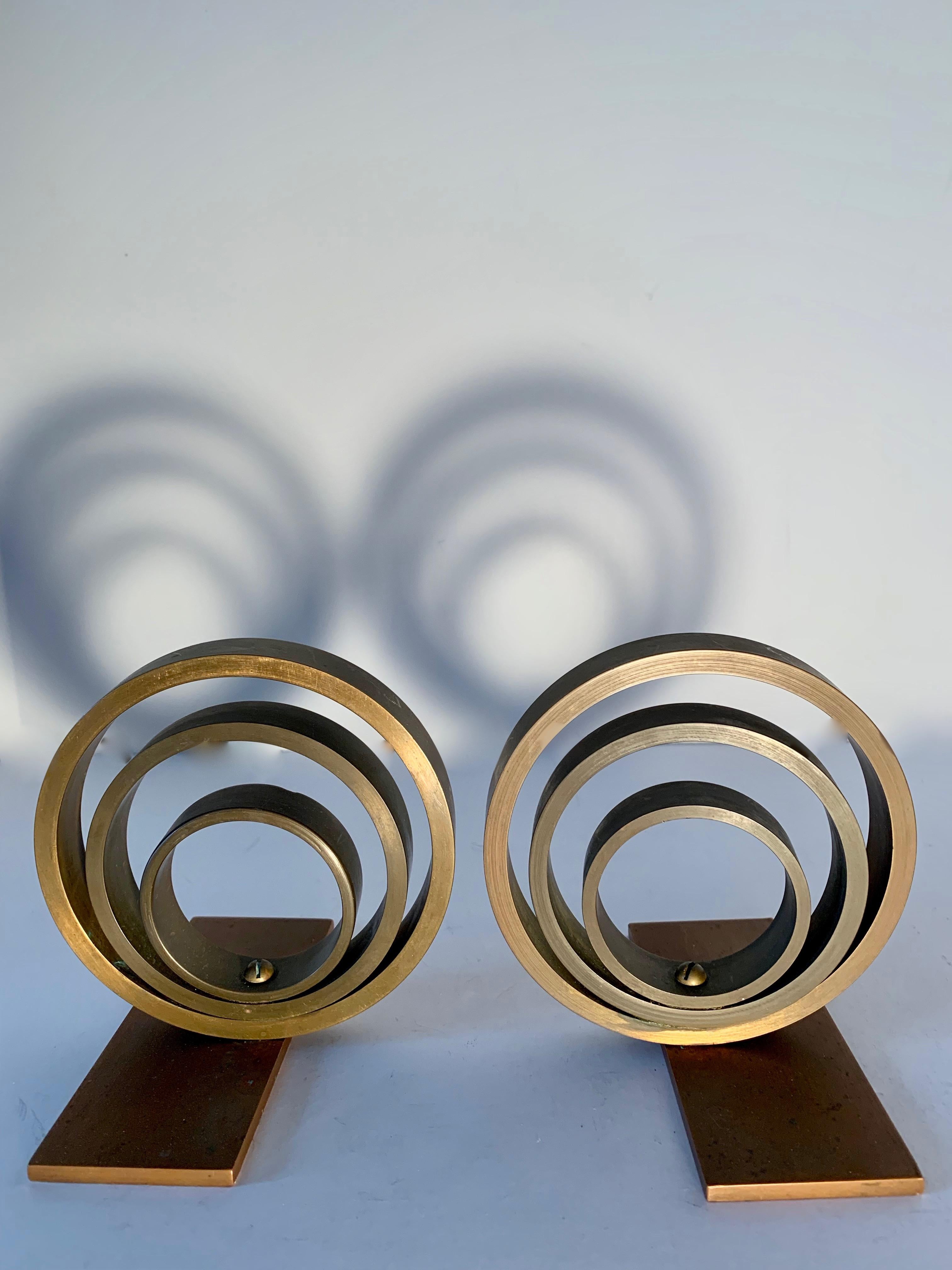 Art Deco Pair of Brass and Copper Ring Bookends