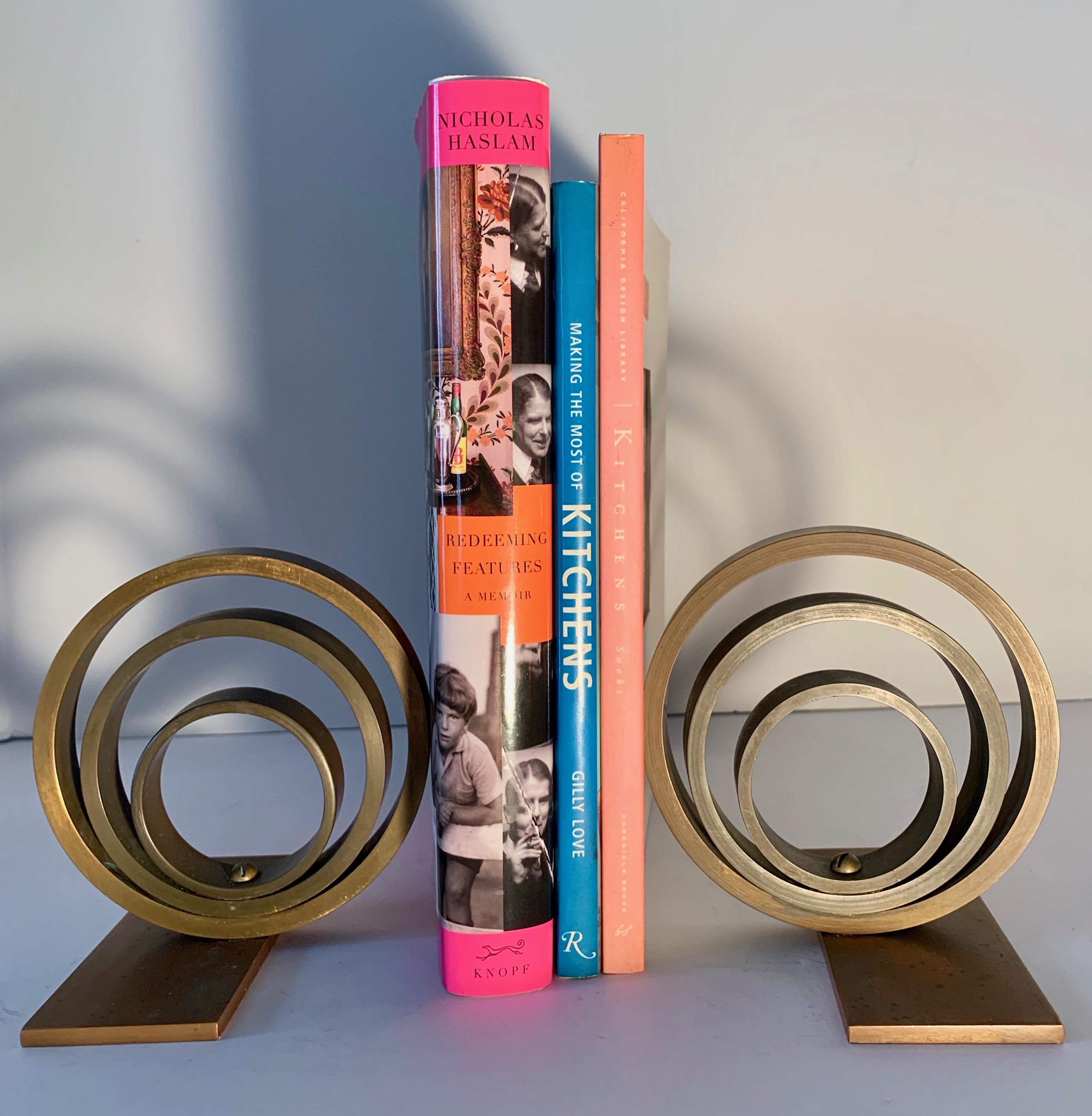 20th Century Pair of Brass and Copper Ring Bookends