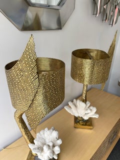 Pair of Brass and Coral Lamps by Jacques Duval Brasseur, France, 1970s