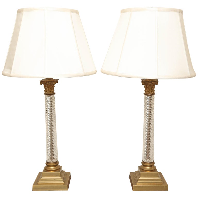 Brass And Crystal Candlestick Lamps, Candle Stick Lamps
