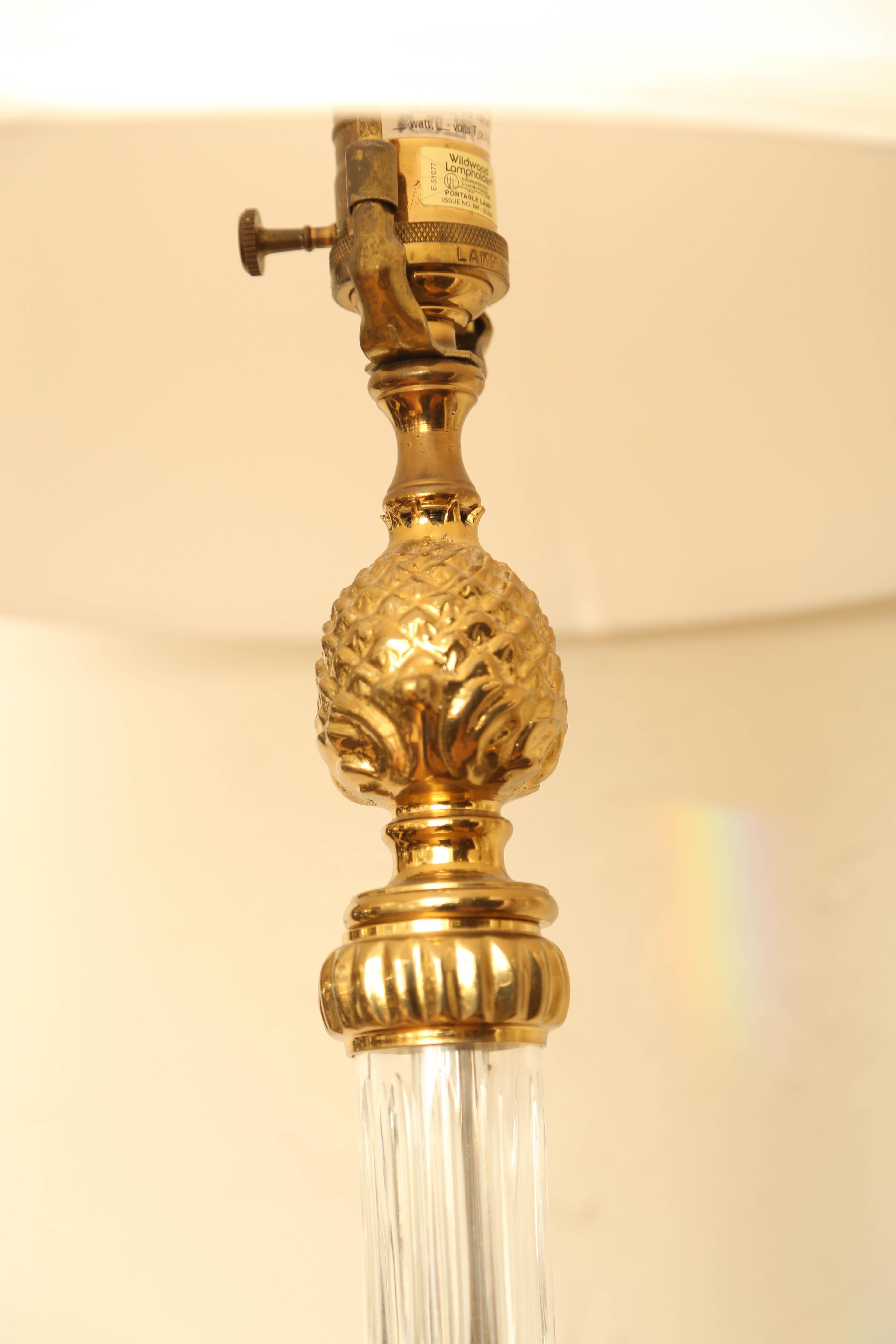 20th Century Pair of Brass and Crystal Candlestick Lamps