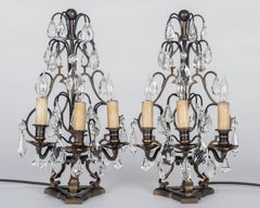 Pair of Brass and Crystal Girandoles