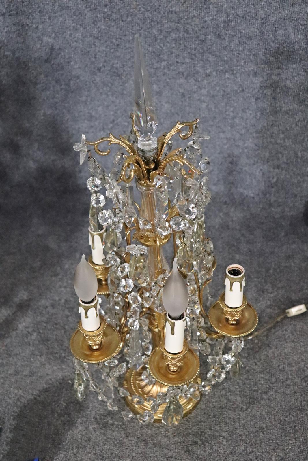 Pair of Brass and Crystal Girandoles Lamps In Good Condition In Swedesboro, NJ