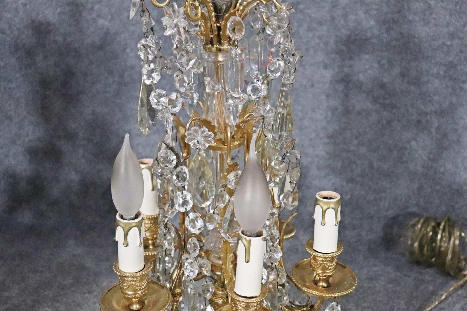 Pair of Brass and Crystal Girandoles Lamps 1