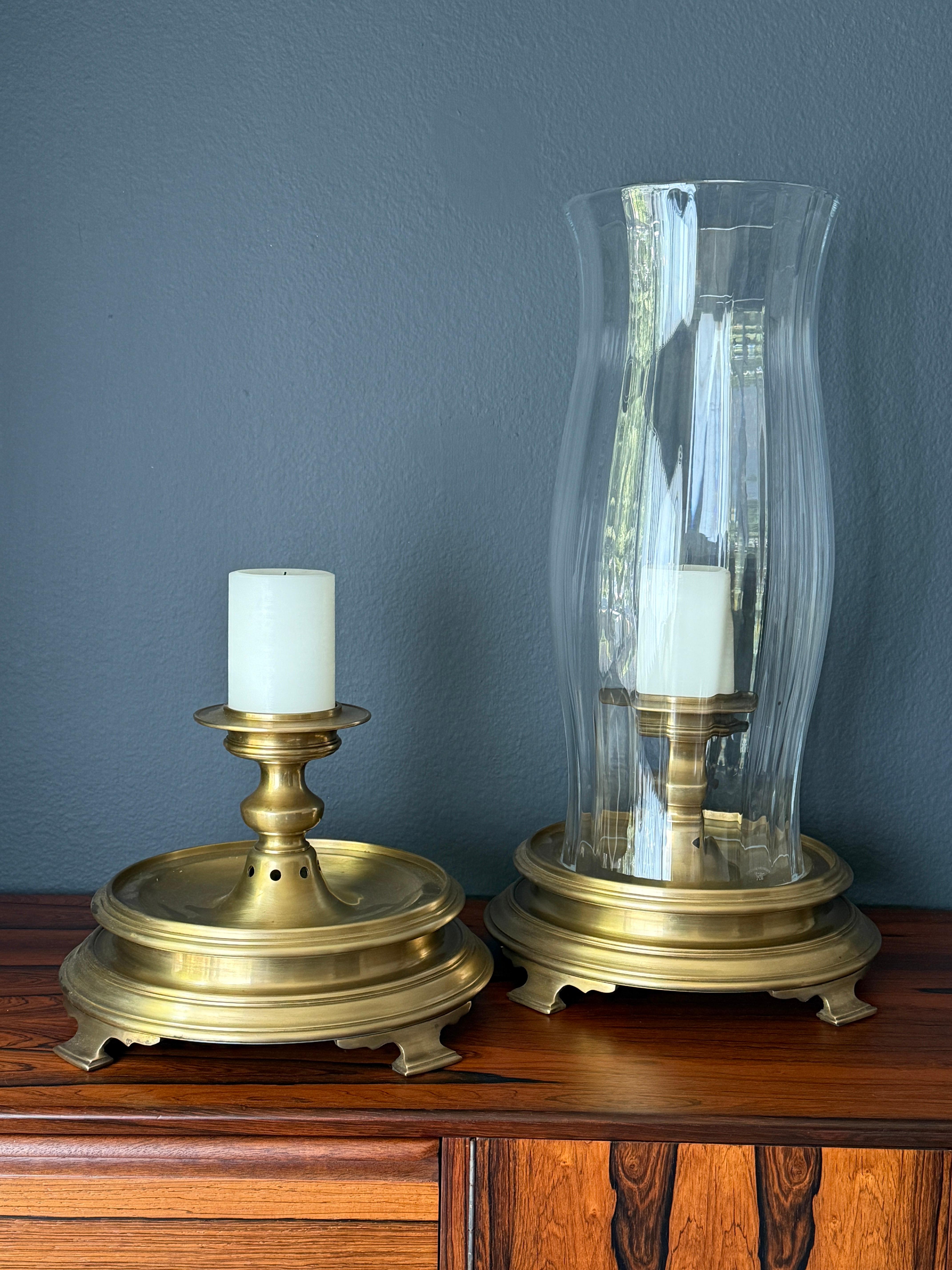 Pair of Brass and Crystal Hurricanes by Chapman For Sale 5