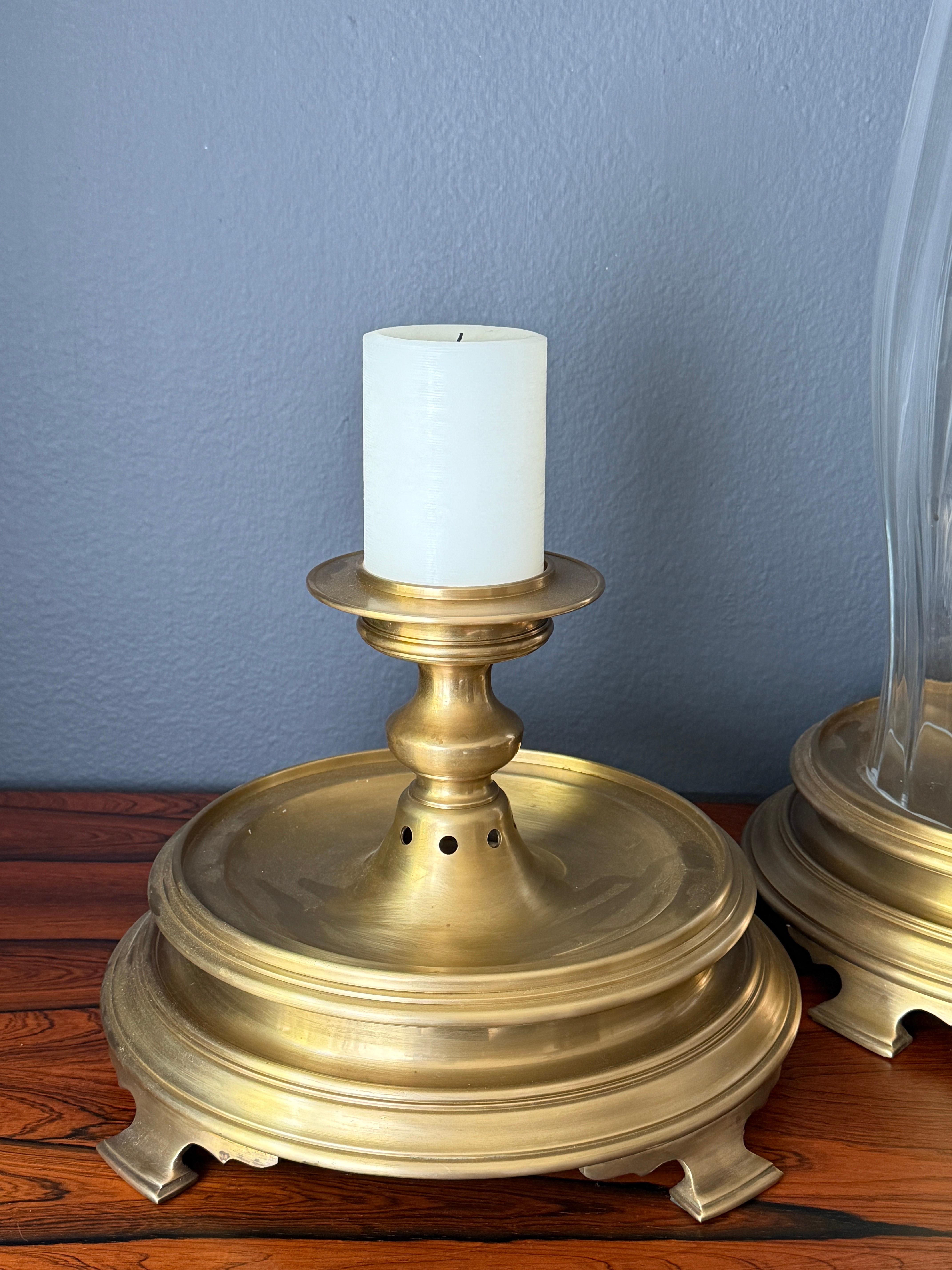 Pair of Brass and Crystal Hurricanes by Chapman For Sale 9