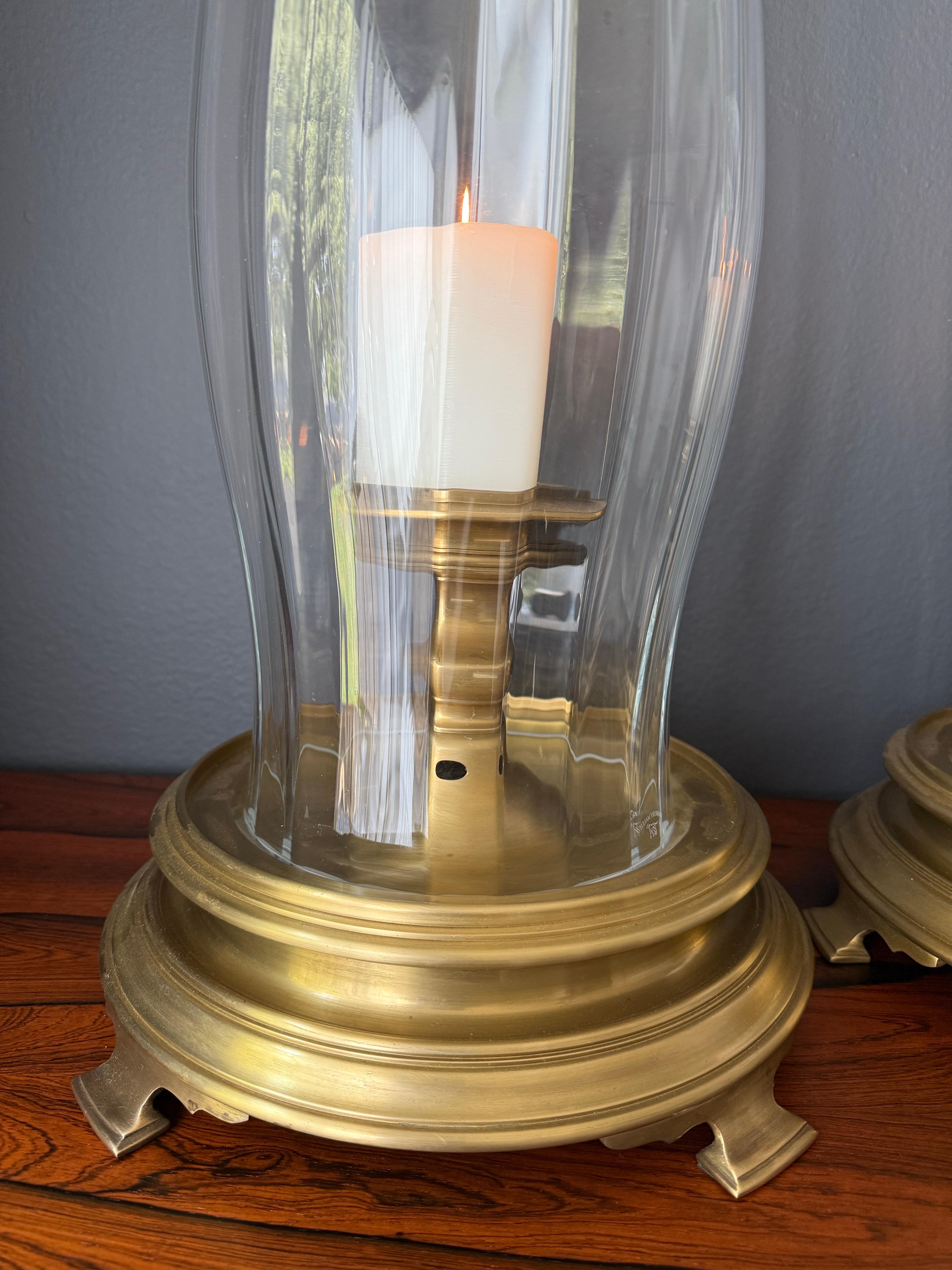 Pair of Brass and Crystal Hurricanes by Chapman For Sale 10
