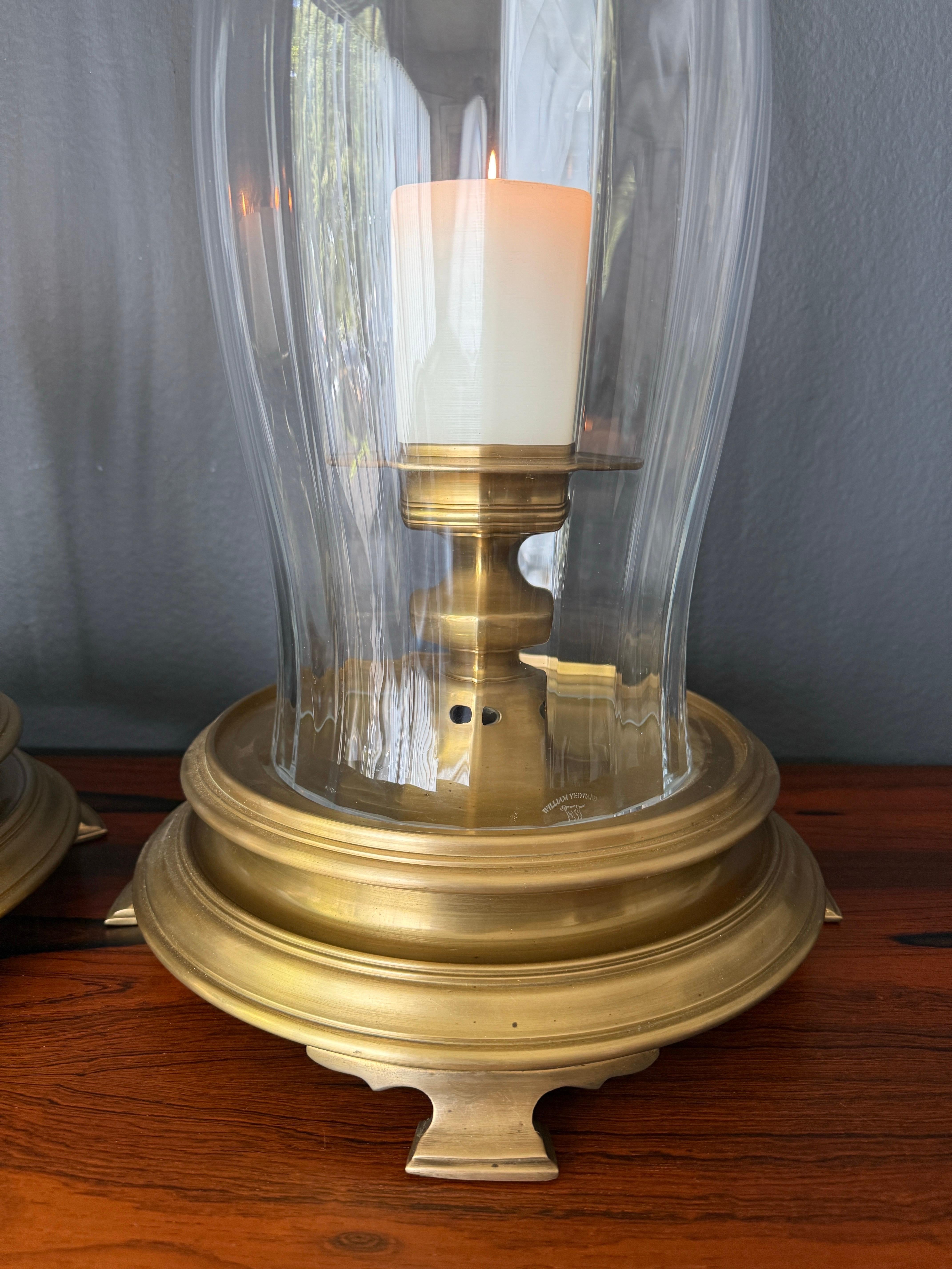 Pair of Brass and Crystal Hurricanes by Chapman For Sale 11