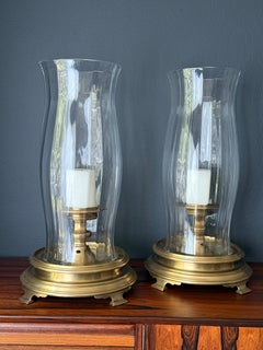Pair of Brass and Crystal Hurricanes by Chapman