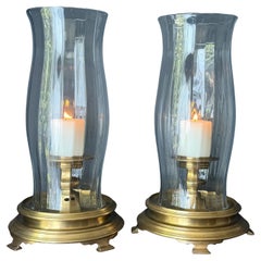 Pair of Brass and Crystal Hurricanes by Chapman
