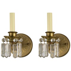 Pair of Brass and Crystal Sconces