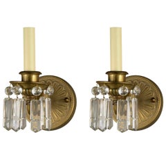  Pair of Brass and Crystal Sconces