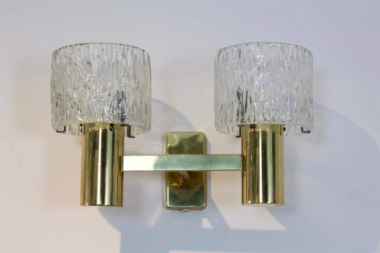 Pair of Brass and Crystal Wall Lamps designed by Carl Fagerlund for Orrefors For Sale 3