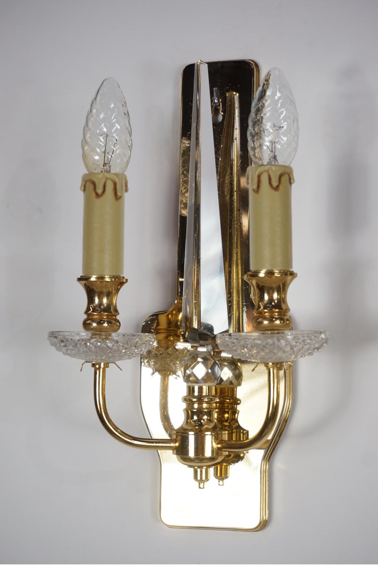Pair of Brass and Crystal Wall Lights For Sale at 1stDibs