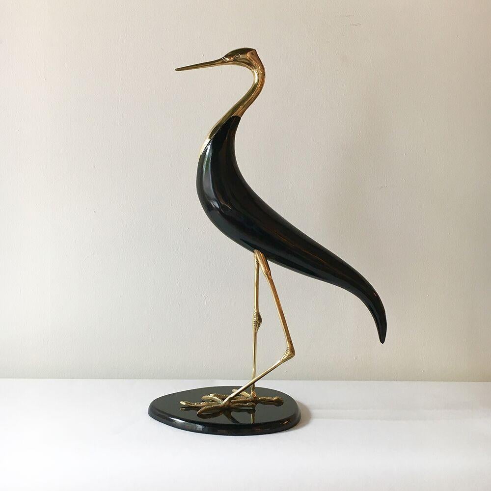 American Pair of Brass and Ebonized Wood Bird Table Sculptures, 1970s