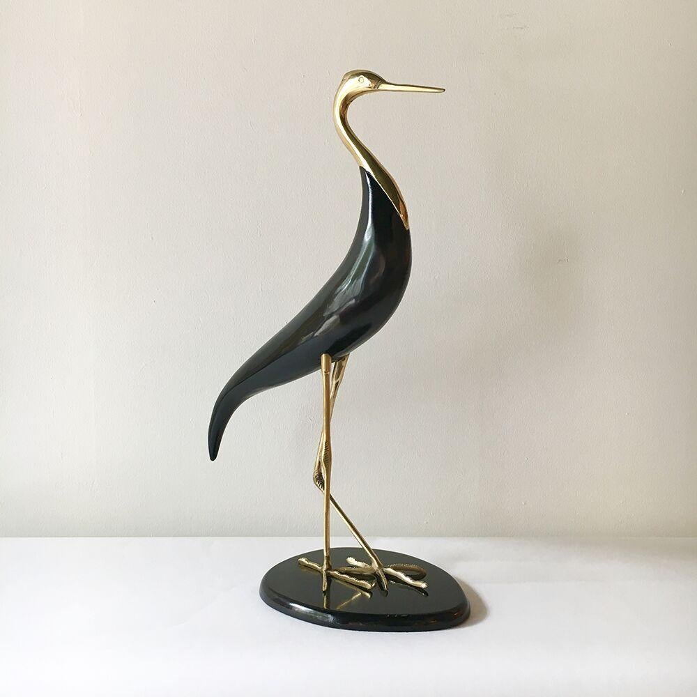 Pair of Brass and Ebonized Wood Bird Table Sculptures, 1970s In Good Condition In London, GB