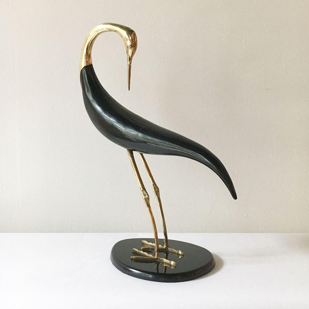 Pair of Brass and Ebonized Wood Bird Table Sculptures, 1970s 1
