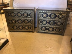 Pair of Brass and Ebony Camel Bone Inlaid Moroccan Commode or Nightstands