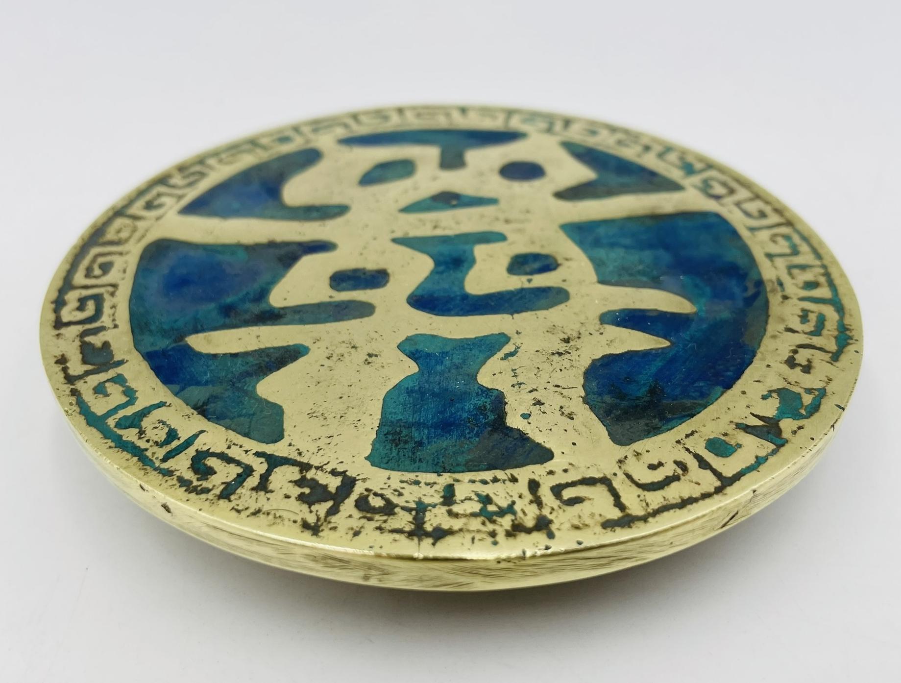 Mexican Pair of Brass and Enamel Door Pulls by Pepe Mendoza, Mexico, 1958 For Sale