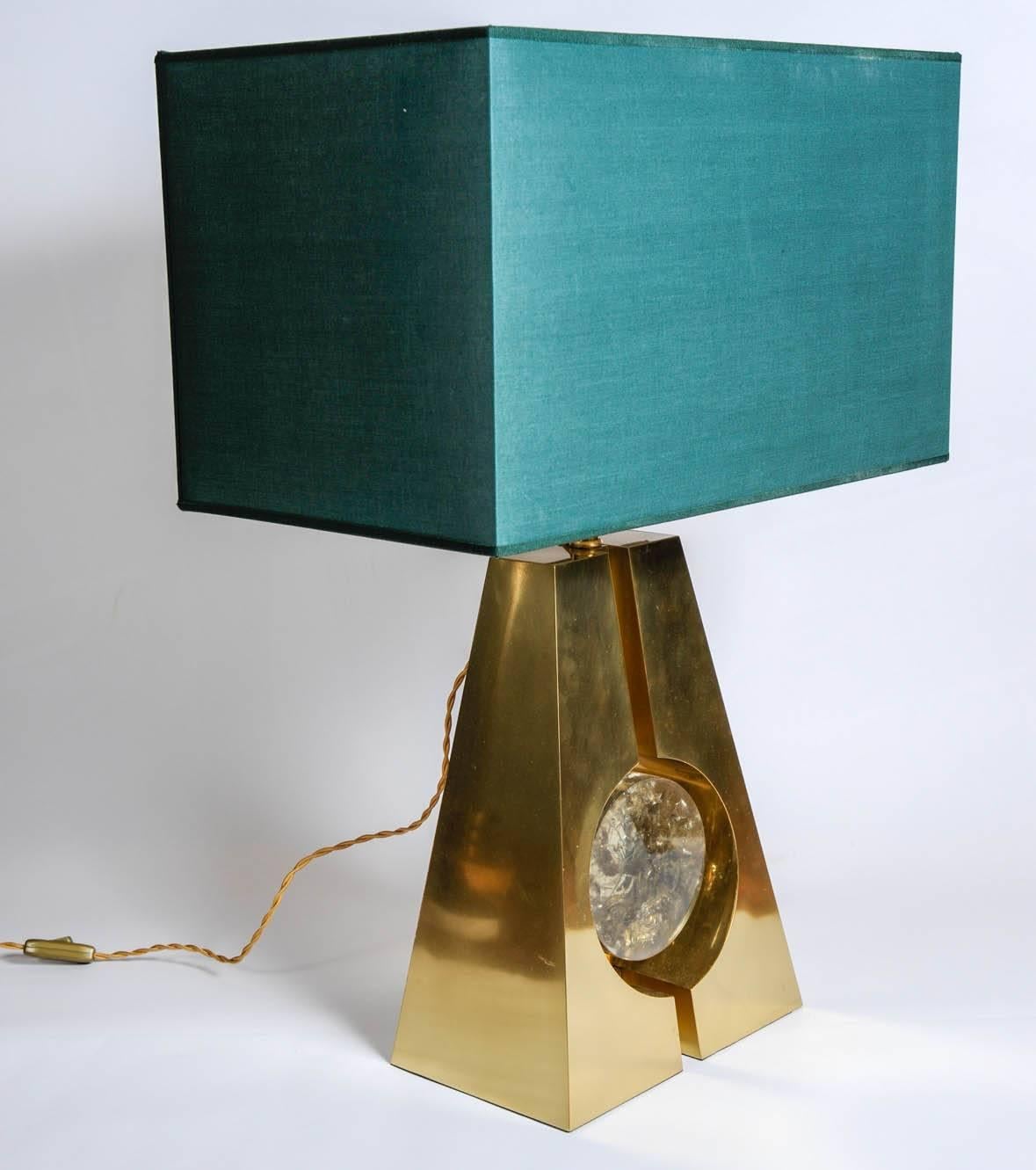 Italian Pair of Brass and Fractal Resin Table Lamps