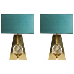 Pair of Brass and Fractal Resin Table Lamps