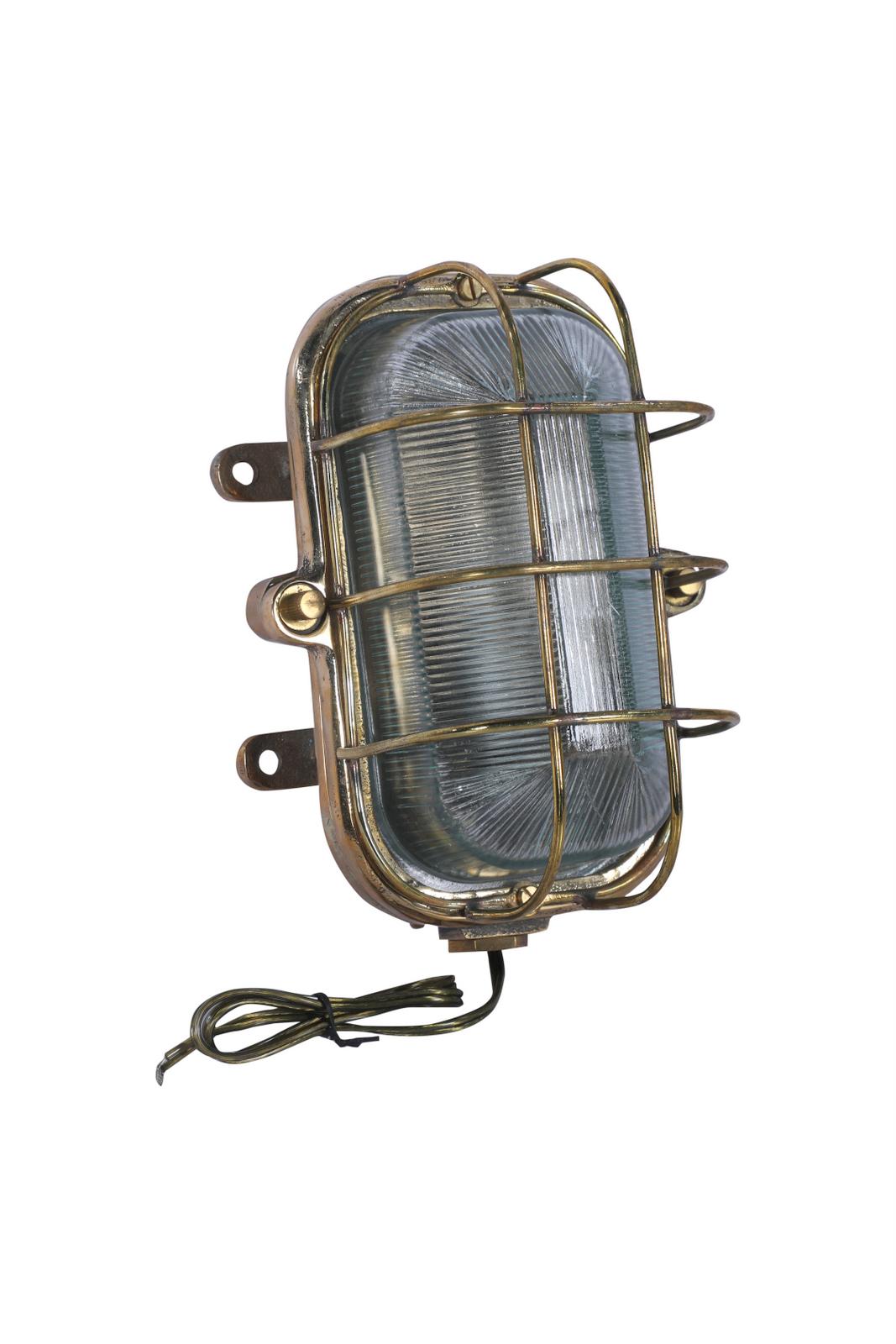 Industrial Pair of Brass and Fresnel Lens Ship's Passageway Lights, 1970's