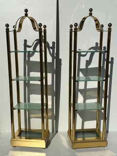 Pair of Brass and Frosted Glass Etageres