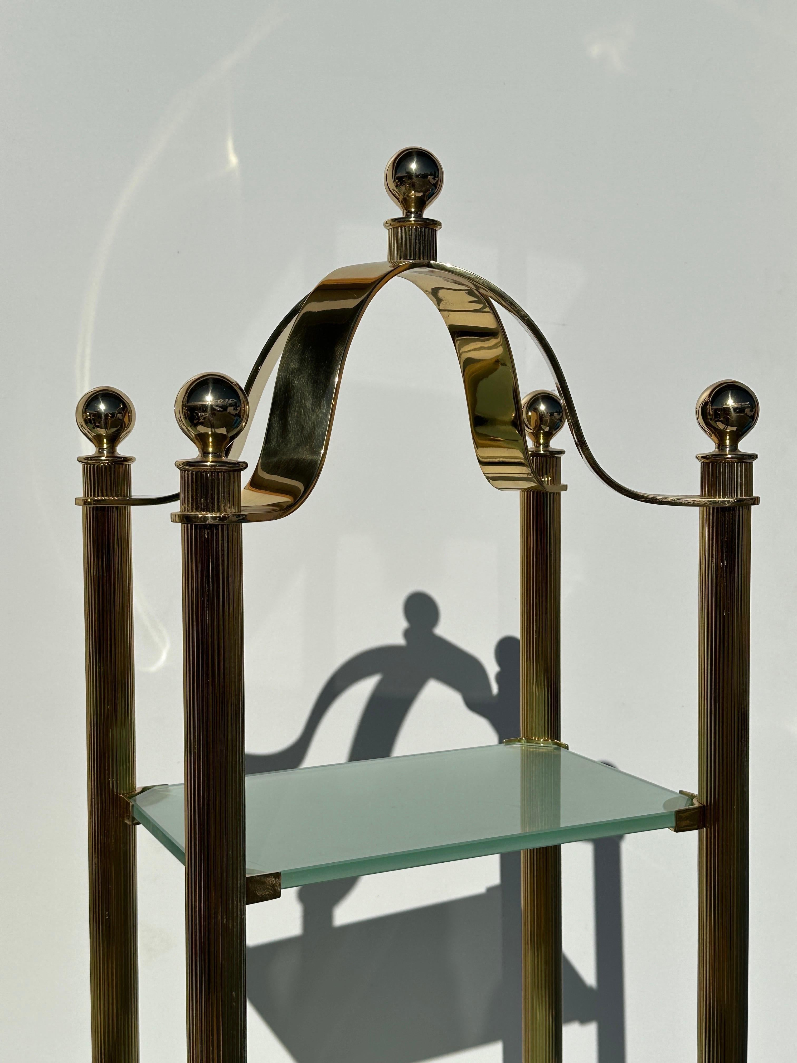 Hollywood Regency Pair of Brass and Frosted Glass Etageres  For Sale