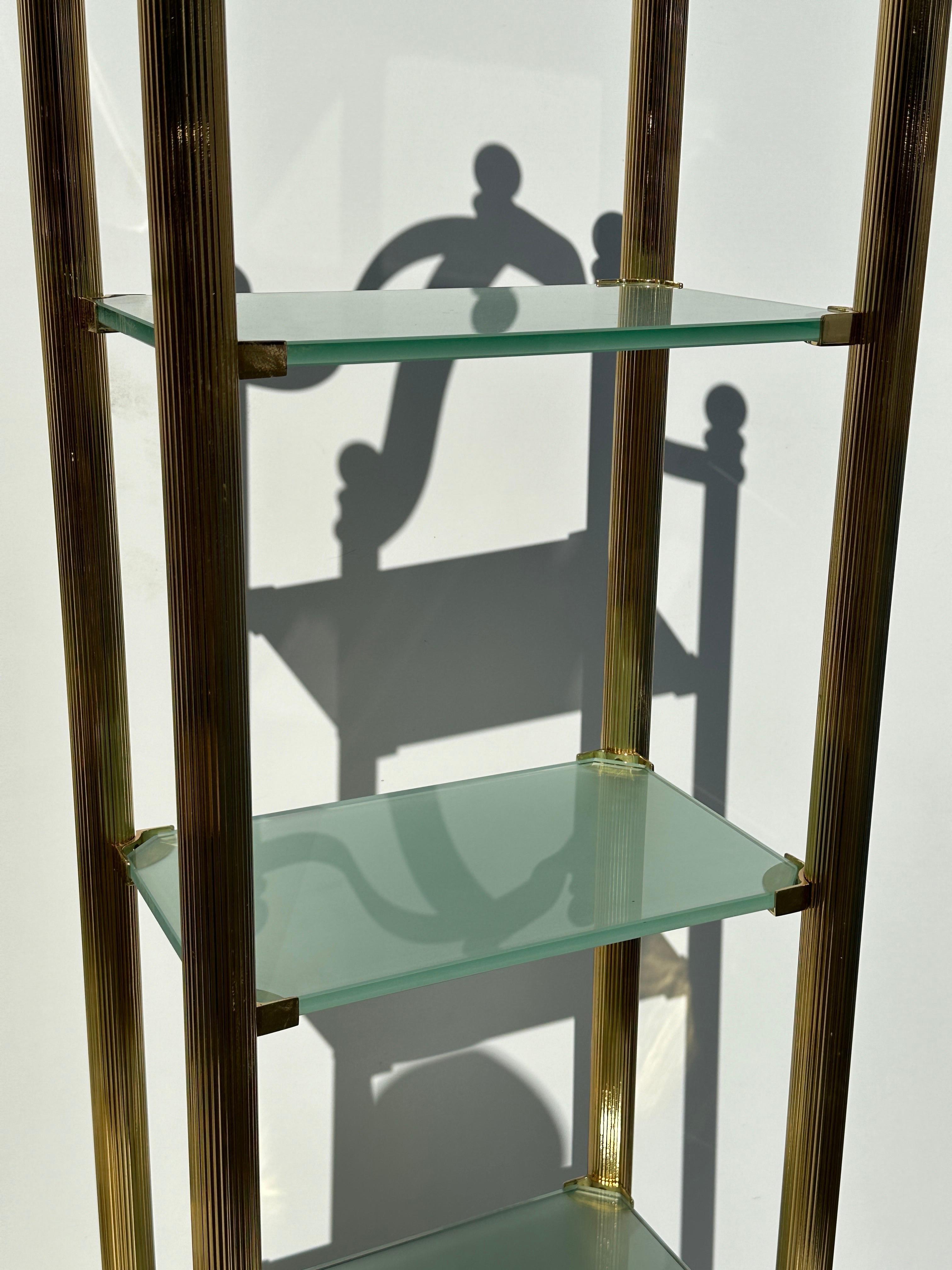 American Pair of Brass and Frosted Glass Etageres  For Sale
