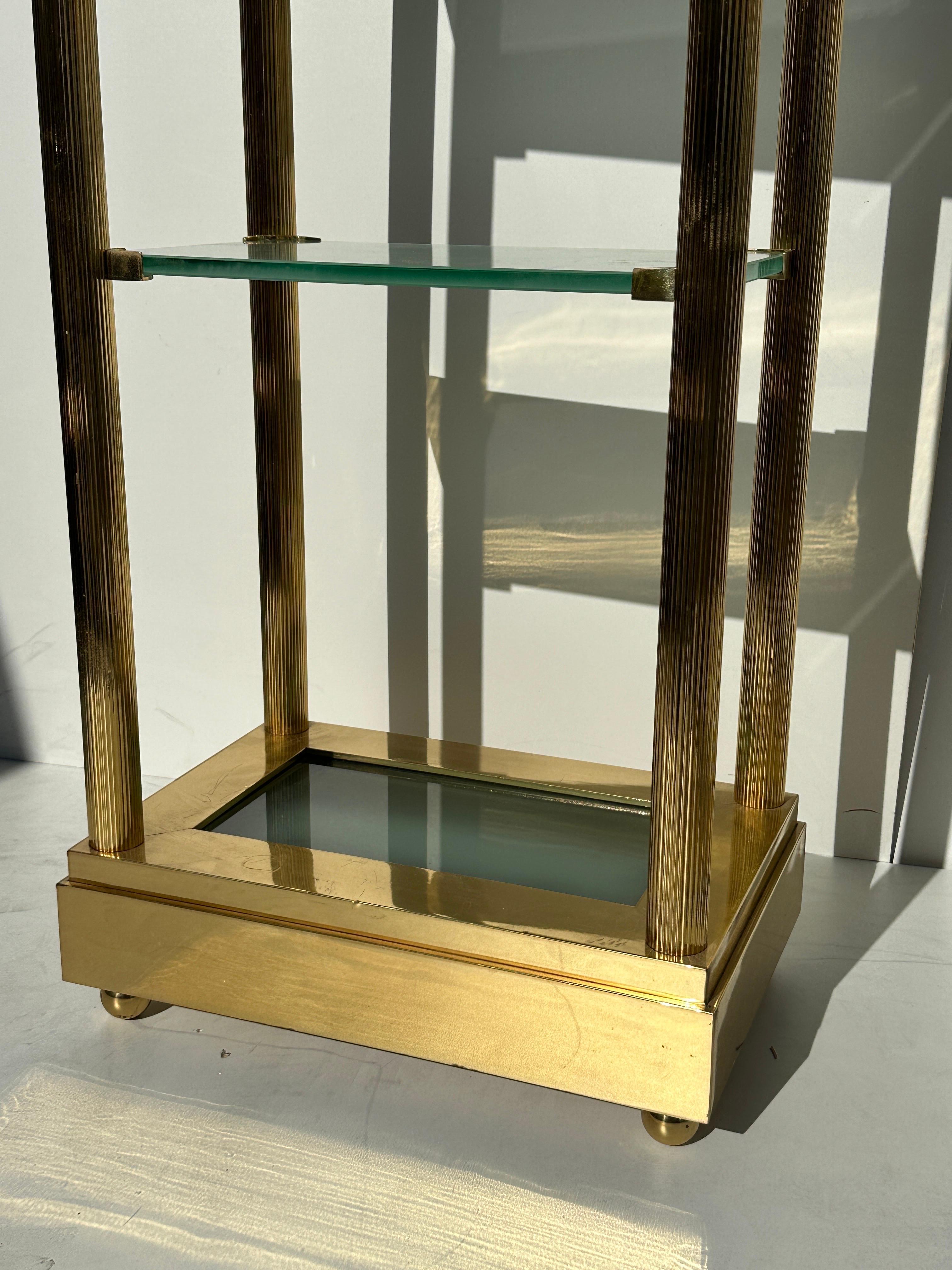 Pair of Brass and Frosted Glass Etageres In Good Condition For Sale In North Hollywood, CA