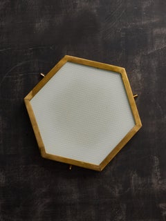 Pair of Brass and Frosted Glass Hexagonal Wall Sconces
