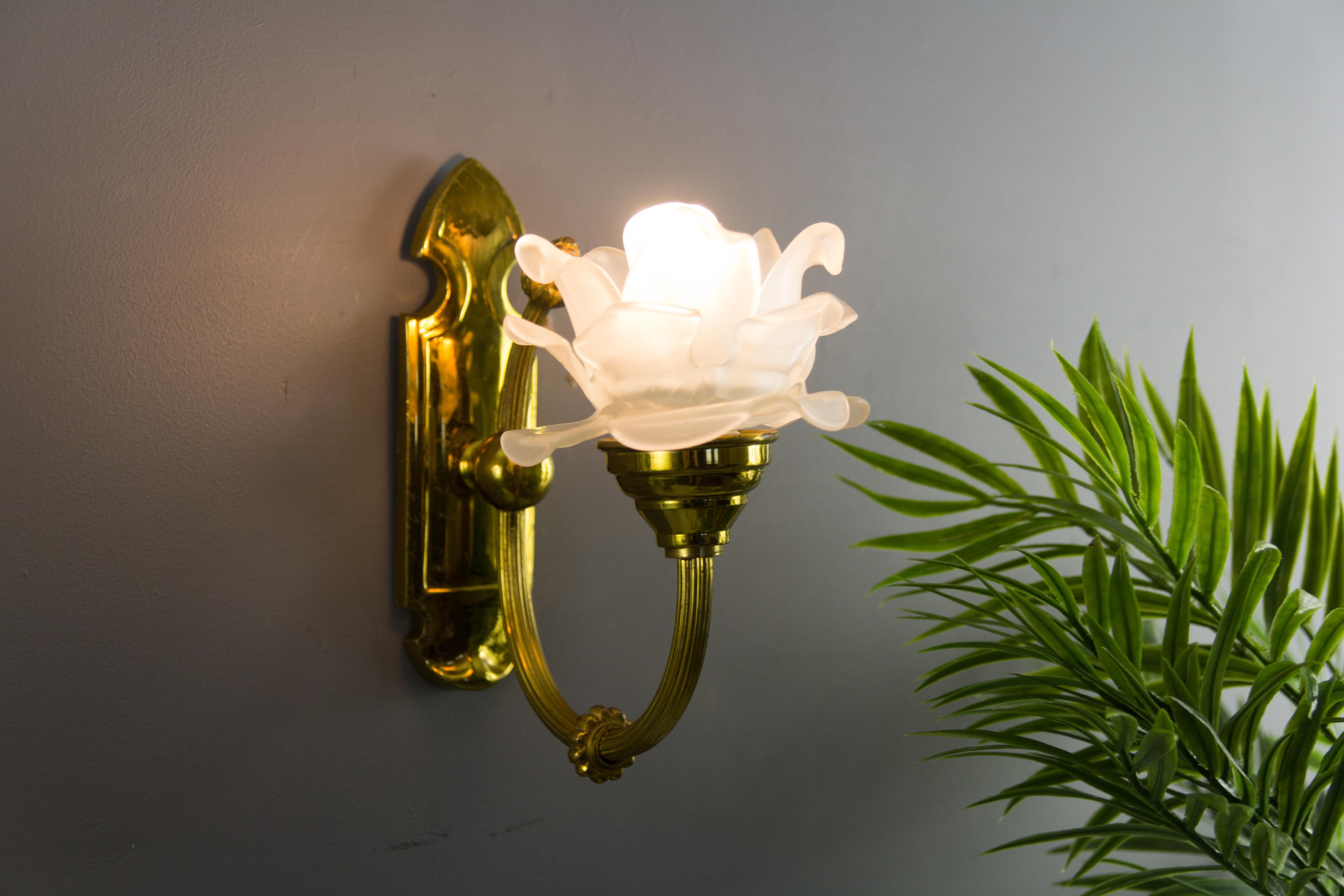 20th Century Pair of Brass and Frosted Glass Sconces