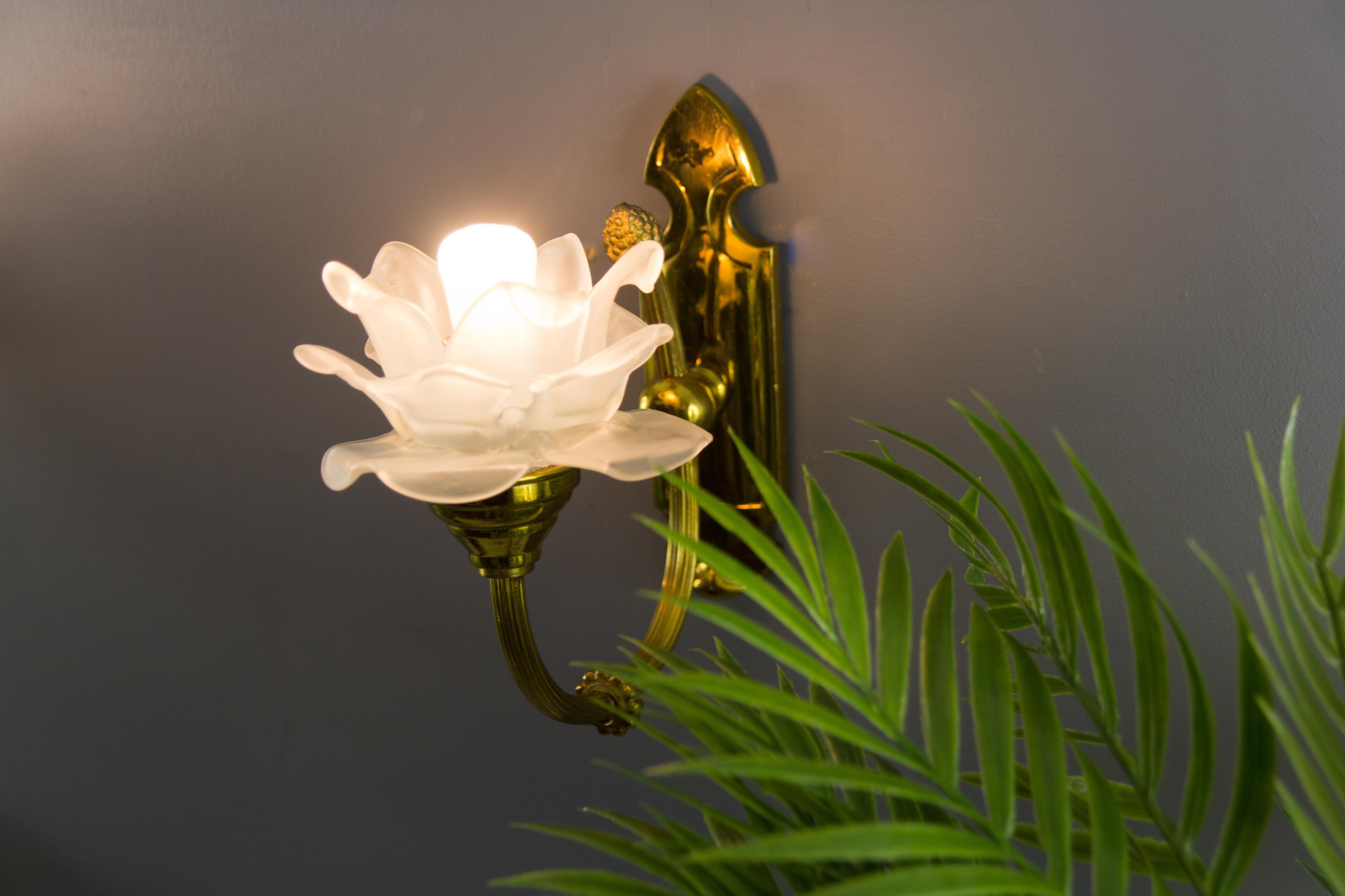 Pair of Brass and Frosted Glass Sconces 1