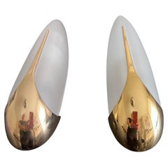 Pair of Brass and Frosted Glass Sconces