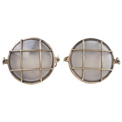 Pair of Nautical Brass and Frosted Glass Ship's Passageway Lights