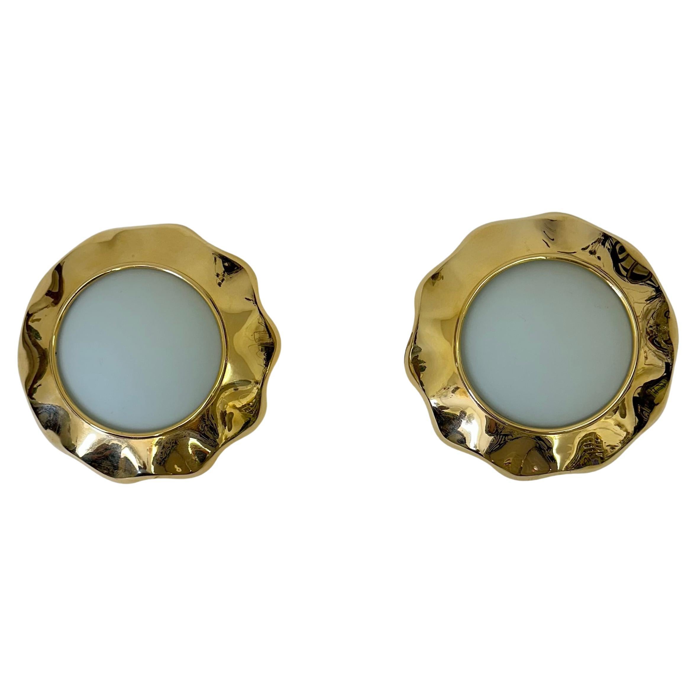 Pair of brass and glas sunburst wall lamps, 1970s For Sale