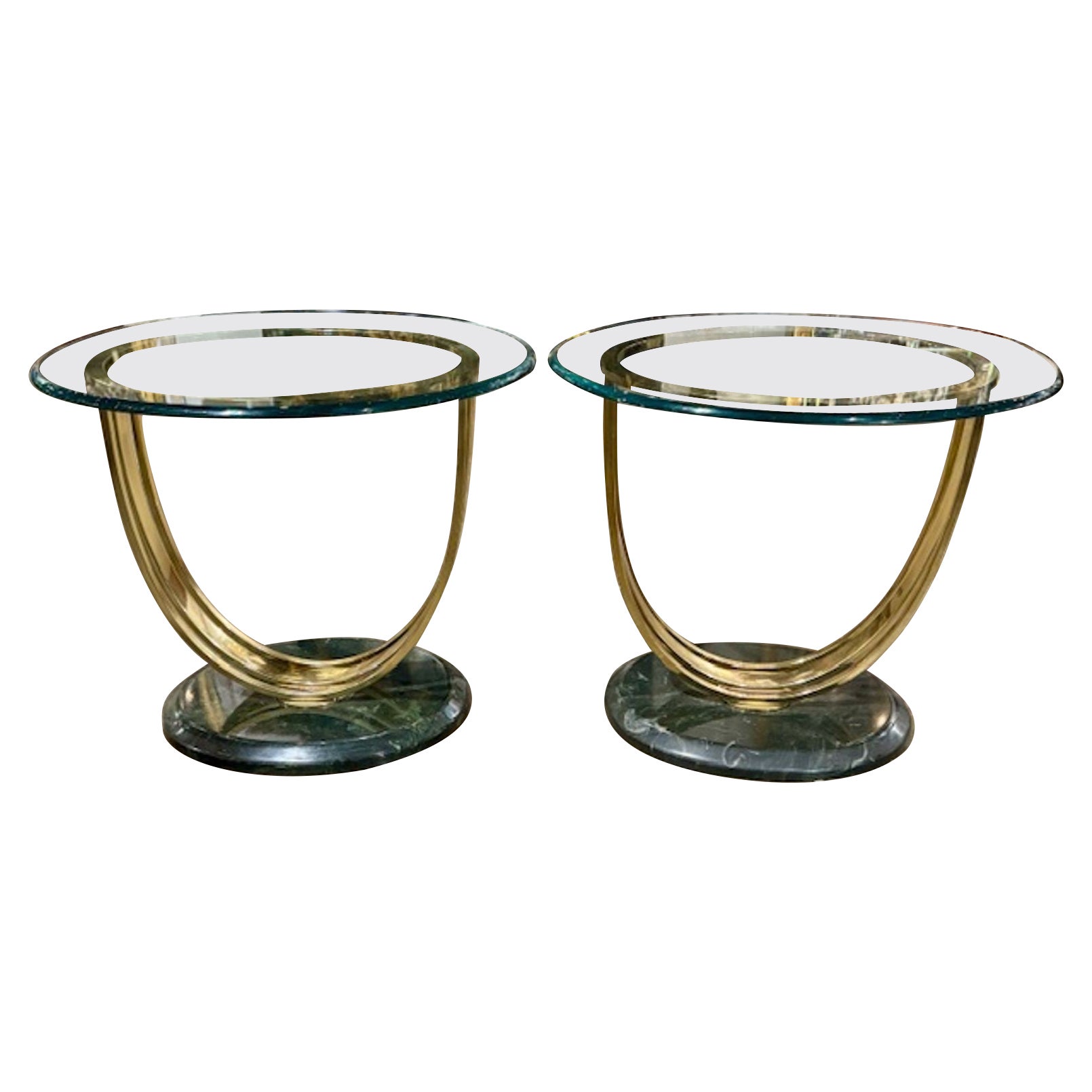 Pair of Brass and Glass Art Deco Side Tables