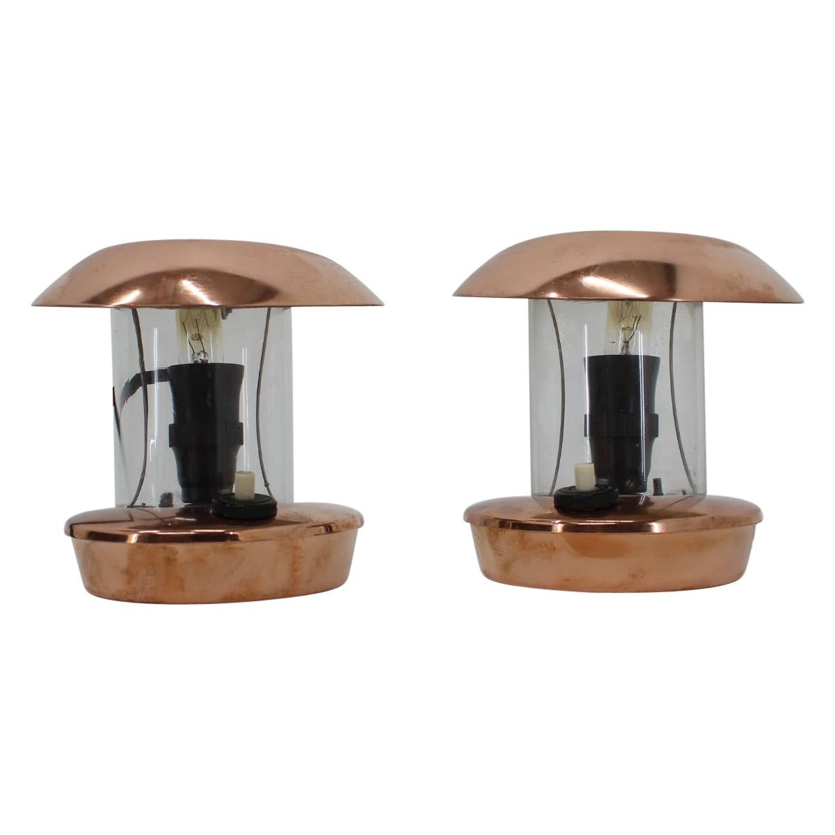 Pair of Brass and Glass Bauhaus Table Lamps, 1940s For Sale