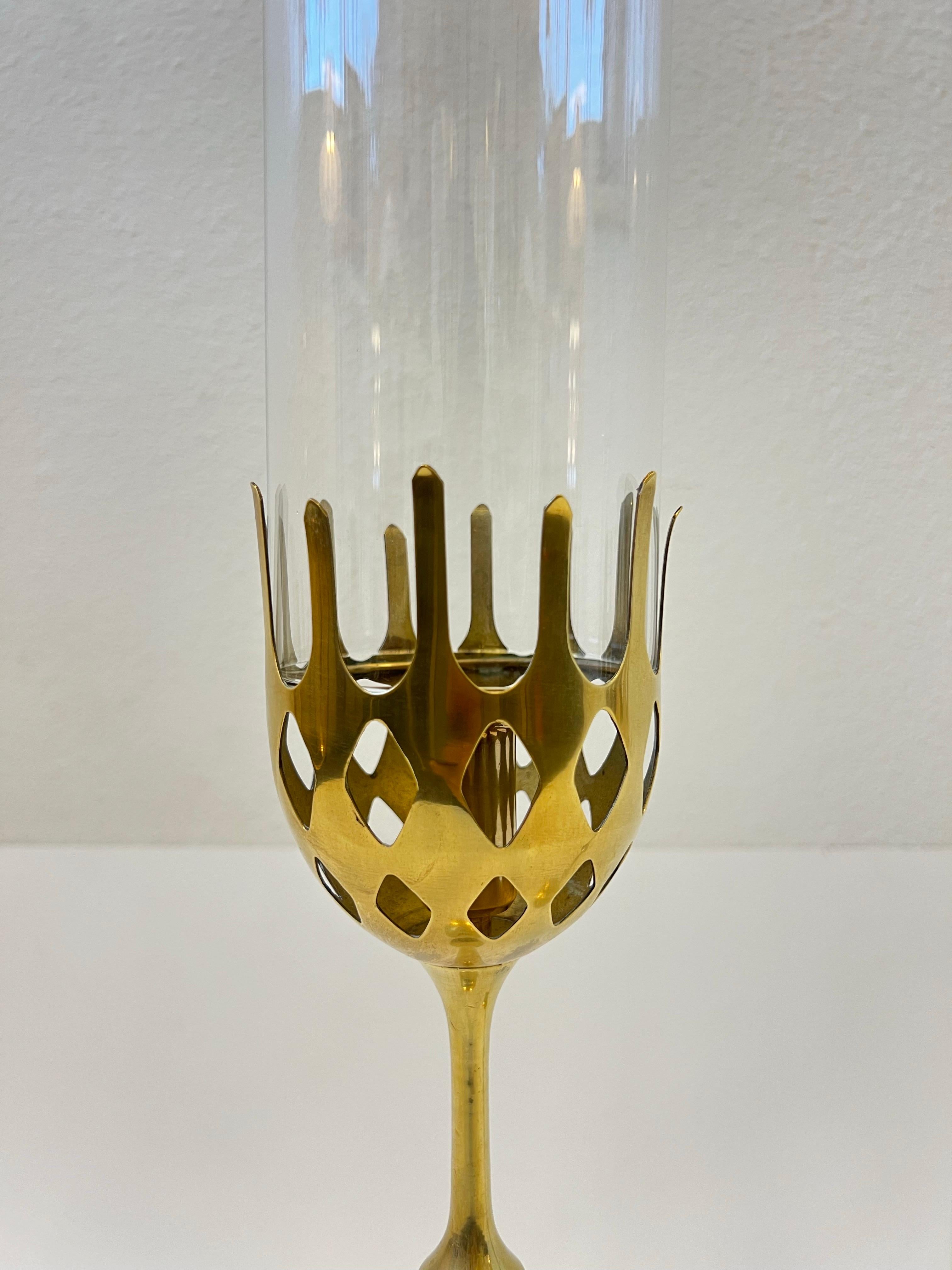 German Pair of Brass and Glass Candle Holders by Bijørn Wiinblad  For Sale