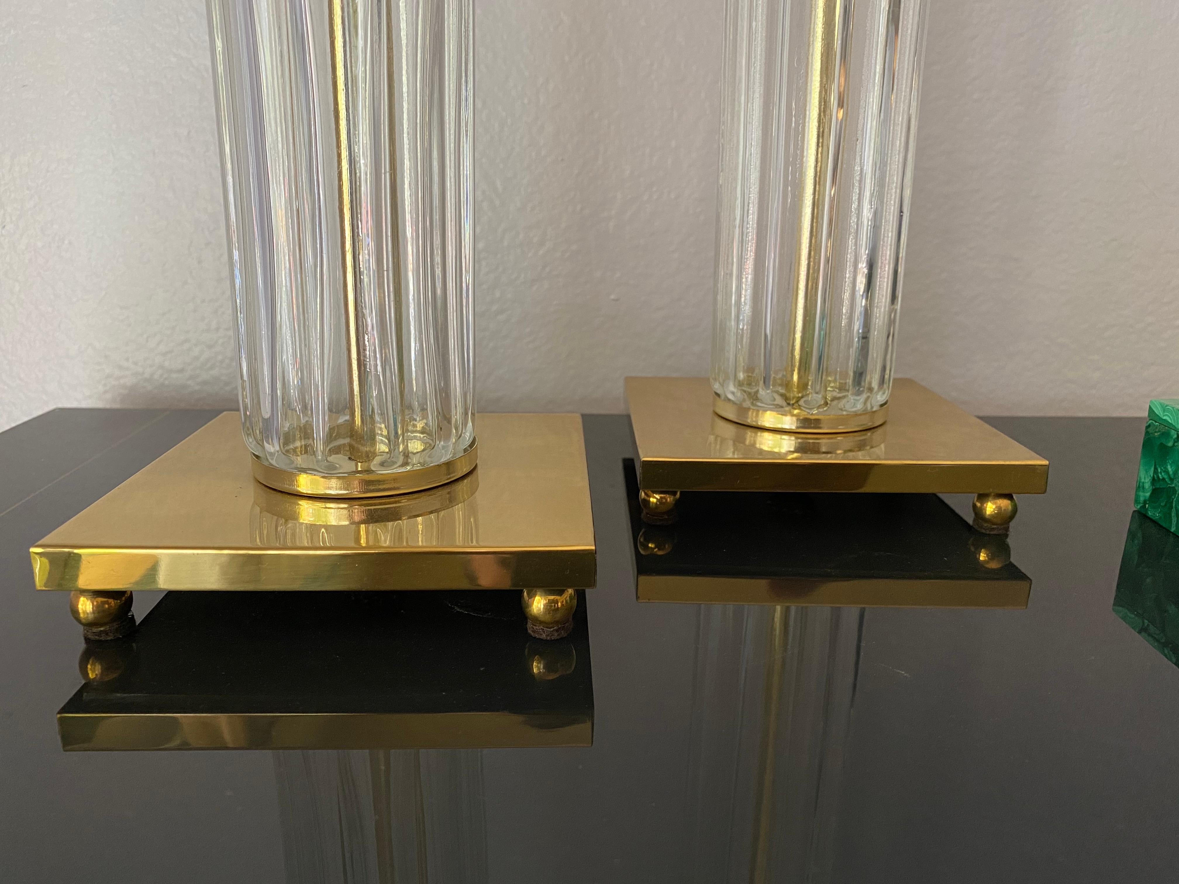 Pair of Brass and Glass Candleholders In Good Condition For Sale In North Hollywood, CA