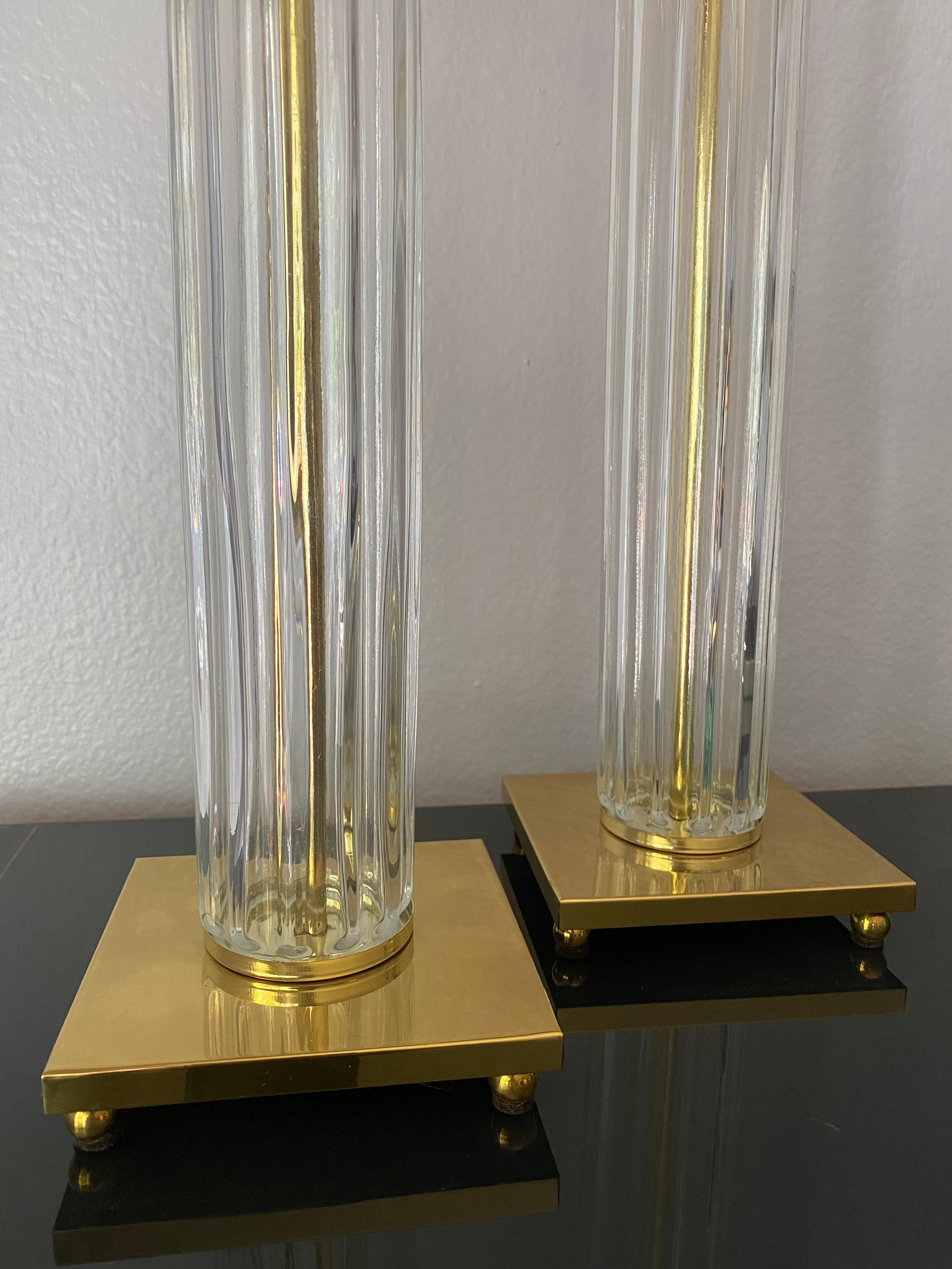 Late 20th Century Pair of Brass and Glass Candleholders For Sale