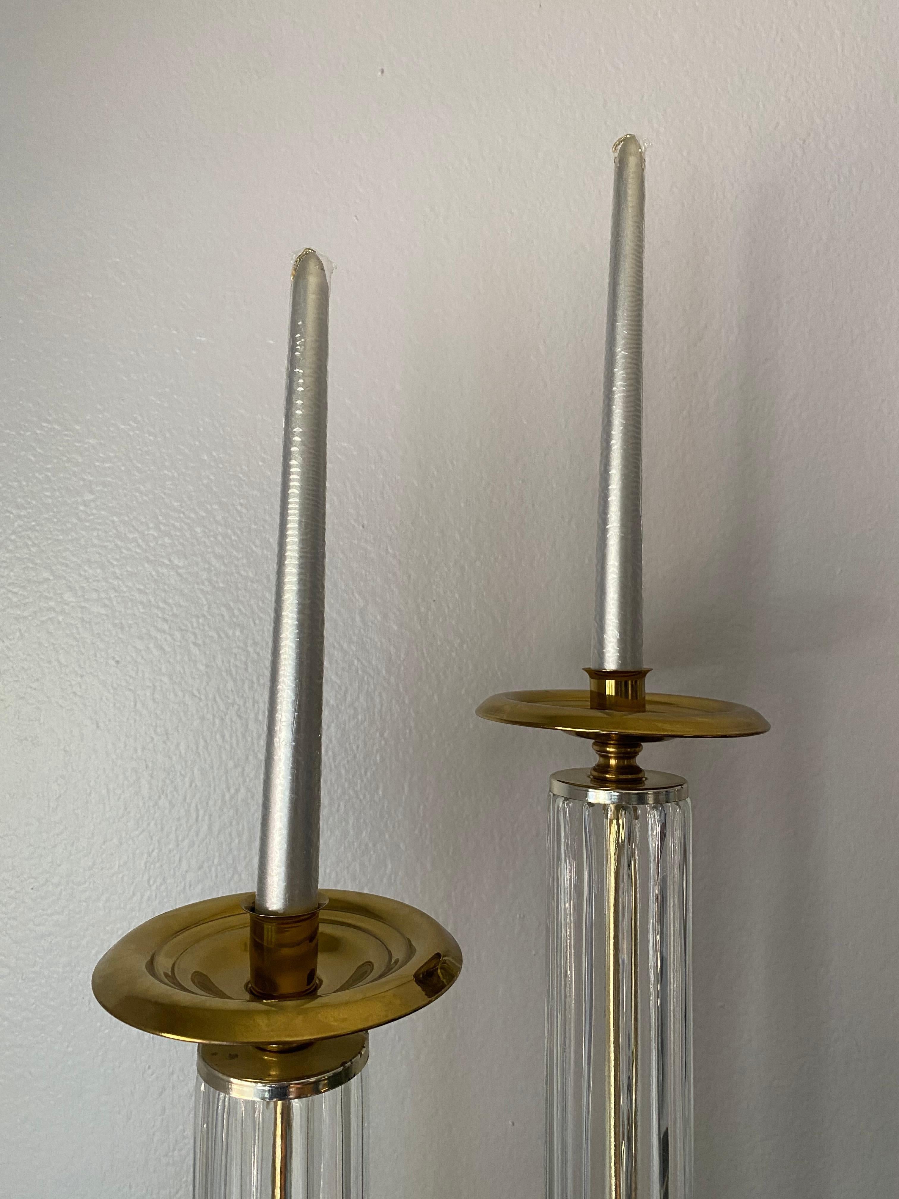 Pair of Brass and Glass Candleholders For Sale 2