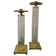 Pair of Brass and Glass Candleholders