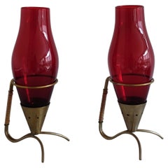 Pair of Brass and Glass Candlestick by Gunnar Ander